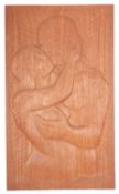 Oliver O'Connor Barrett (1908-1987) A relief carved and stained wood depiction of a couple,