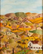 Poblet (Contemporary) - Views of farmlands and towns, possibly in Spain - Two oils on board,