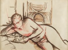*Edward Wolfe RA (South African/British, 1897-1982) - Study of a reclining male nude - Charcoal,