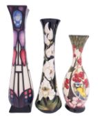 Three Moorcoft pottery vases, comprising Buckingham Orchid after the original by Rachel Bishop,