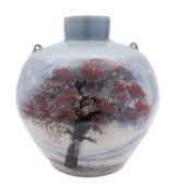 David Eeles [1933-2015] a white stoneware vase of globular form with vestigial lug handles and