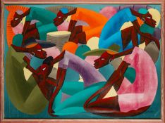Laurent Casimir (Haitian 1928-1990) - Seated figures - Oil on canvas - 69 x 96.