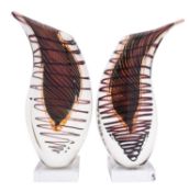 Stanislav Libensky, Beranek, a pair of sommerso glass vases, of polished asymmetric tear drop form,