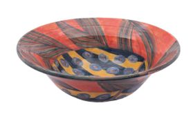 Pauline Zelinski [Contemporary] a pottery bowl, of everted form brightly painted peacock motifs,