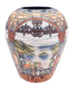 A Moorcroft pottery vase, tube lined in the Lake Garda pattern after the original by Paul Hilditch,