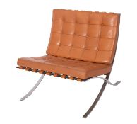 Ludwig Mies van de Rohe for Knoll International. A Mid 20th century brown leather Barcelona chair.