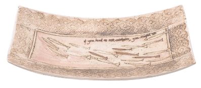 *Laurel Keeley [b 1952] a large stoneware dish, of slab built rectangular form,