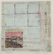 Contemporary School - Abstract compositions - Pair of mixed media and textile pictures - Each 33 x