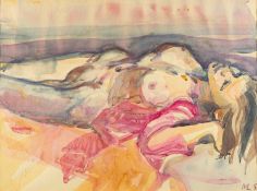 20th Century School - Reclining female nude - Watercolour - 35 x 48cm - 59 x 73cm framed