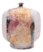 *John Bedding [b 1947] a slab built bottle vase of flattened square form with short narrow raised