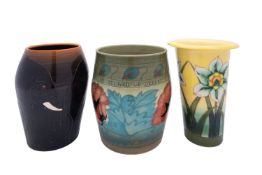 Three Dennis China Works pottery vases modelled after originals by Sally Tuffin in the Poppy,