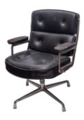 A Herman Miller 'Vitra' black leather and chrome office chair (worn condition)