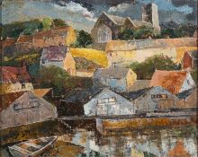 Christine Nisbet (American, 1902-1991) - Church Hill, Salcombe - Oil on board - 39.5 x 49.5cm - 54.