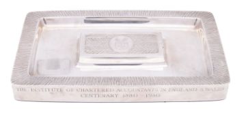 Gerald Adrian Sallis Benney CBE (21 April 1930 - 26 June 2008); a silver pen tray, London 1980,