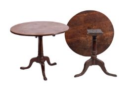Two George III oak tripod tables, circa