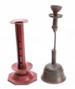 A red toleware adjustable candlestick, f