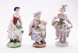 Two Meissen figures and a Derby figure t