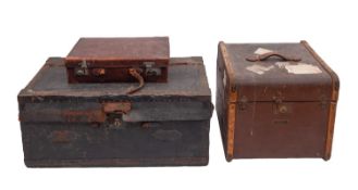 Two trunks and a leather suitcase, 19th