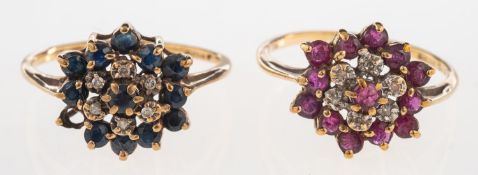 Two 9ct gold cluster rings,