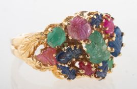 An emerald, sapphire and ruby 'tutti frutti' cocktail ring,