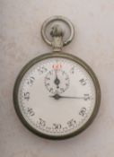 A Swiss chrome-plated Military pocket watch the case rear stamped Patt 3169,