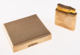 A cigarette lighter and cigarette case, a vintage Colibri Monogas lighter, lined engraving,