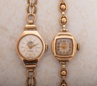 Camy a 9ct gold lady's cocktail watch the round silvered dial having raised Arabic and baton