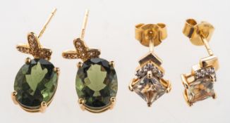 Two pairs of gem-set earrings,