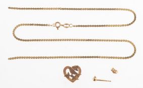 A small mixed group of jewellery items, including a broken serpentine chain, Import mark 375,