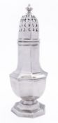 A George V silver sugar caster by William J Holmes, marks rubbed probably Birmingham 1913,