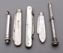 A mixed group of silver including; a Sampson Mordan & Co telescopic propelling pencil,