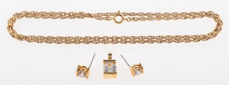 A rope twist chain, a pendant and a pair of earrings,