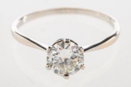 A diamond solitaire ring, claw set with a transitional-cut diamond, diamond approx. 1.
