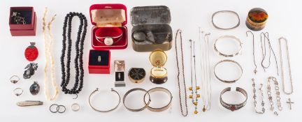A mixed group of costume and silver jewellery,