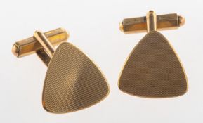A pair of cufflinks, of triangular form with engine turned engraving,