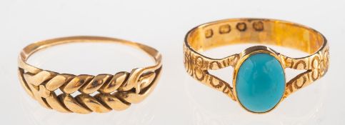 An 18ct gold Victorian turquoise ring and one other ring,