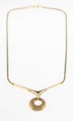 A modernist designed necklace, with box-link chain leading to a polished 'V' shaped centrepiece,