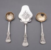 A mixed group of three early 20th century Danish silver serving spoons, stamped .