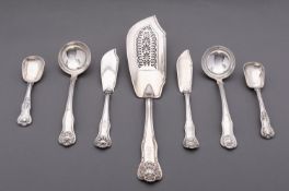A matched group of silver King's Husk pattern cutlery including; a fish slice by William Eaton,