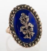 A Victorian enamel and marcasite mourning ring,