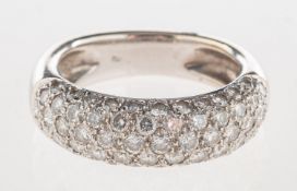 A diamond ring, of bombé form set with multiple rows of small brilliant-cut diamonds (approx.