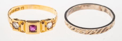 An 18ct gold Victorian ruby and paste ring and one other ring,