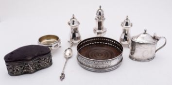 A mixed group of silver including; a George III oval mustard pot by John Emes, London 1800,