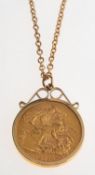 A full sovereign in pendant mount with chain,