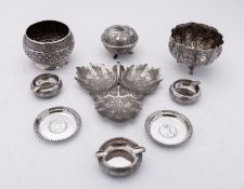 A mixed group of Indian silver including; a Kutch silver bowl of globular form,