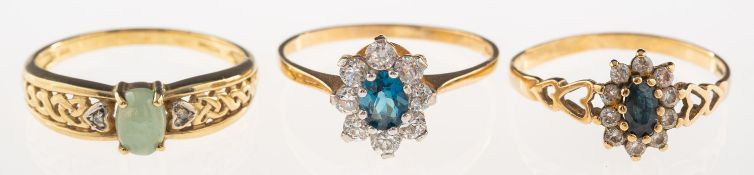 A group of three 9ct gold rings,