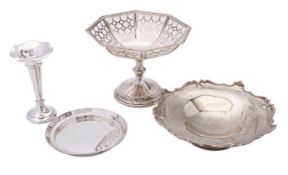 A mixed group of silver including; George VI low tazza by Walker & Hall, Sheffield 1937,
