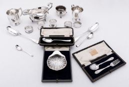 A mixed group of silver and silver plated items including;