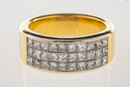 A three row princess-cut diamond ring,