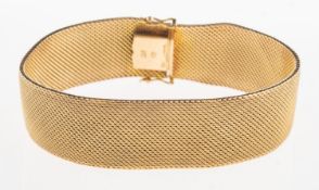 A 9ct gold mesh bracelet, push-in clasp and two figure of eight safety catches, UK import mark,